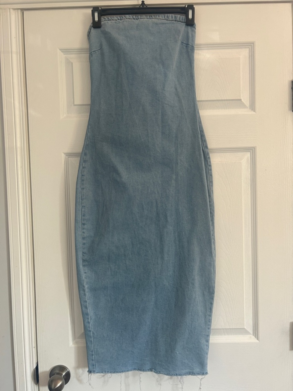 Lone Star Strapless Denim Midi Dress Raw Hem Bodycon Small